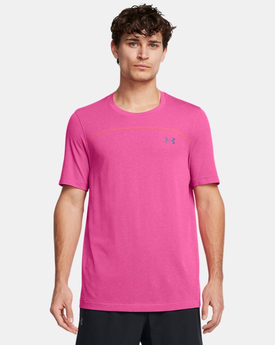 Men's UA Vanish Elite Seamless Wordmark Short Sleeve, Pink, pdpMainDesktop image number 0